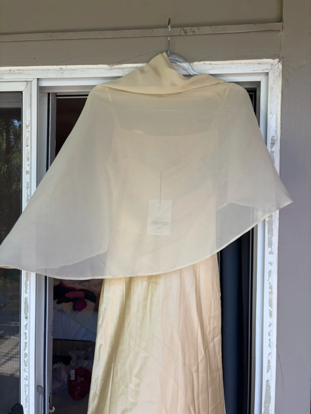 Reformation Pale Yellow Satin Slip Dress with Sheer Capelet - Picture 10 of 10